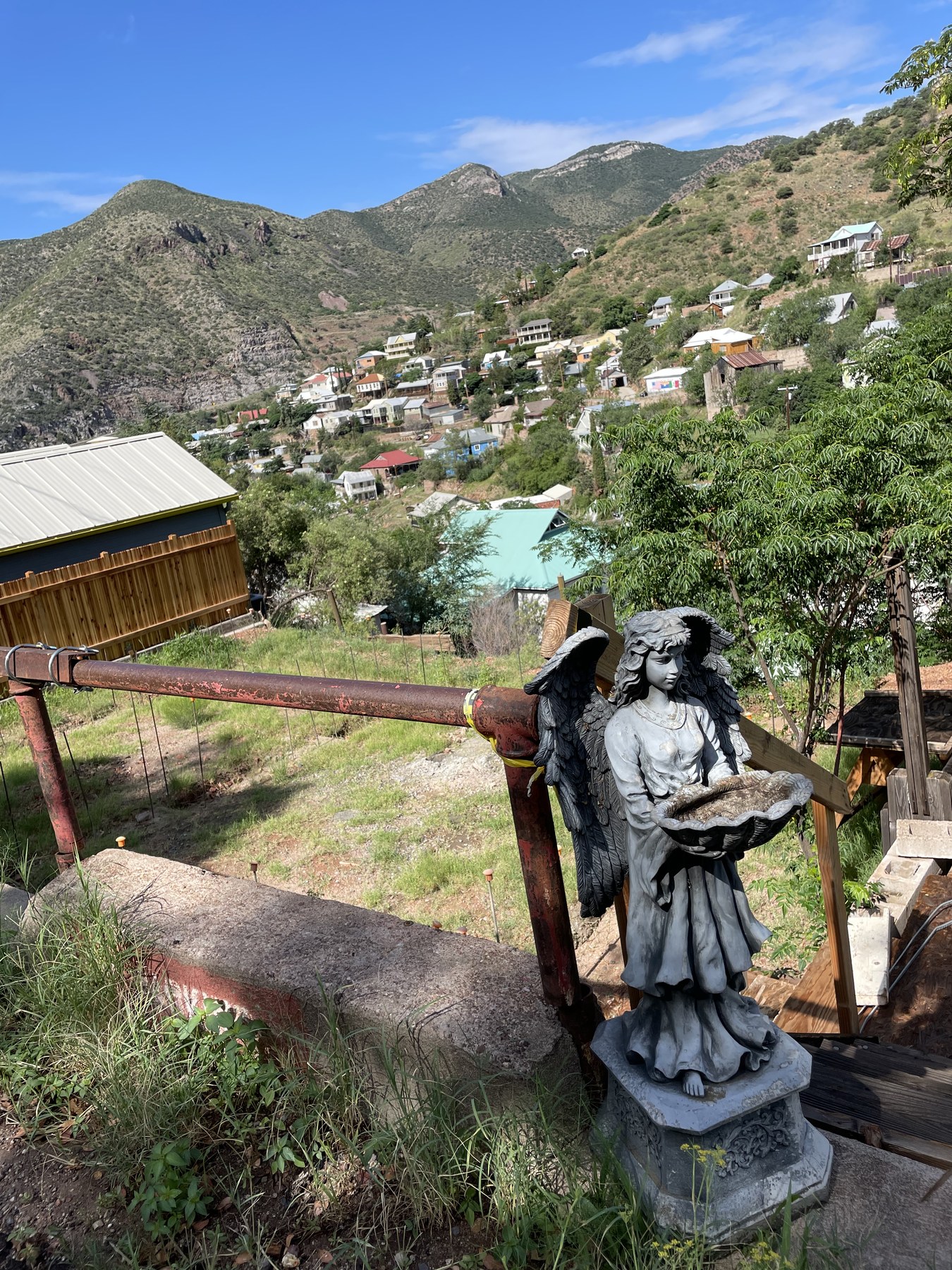 Serafina overlooking a green valley town.