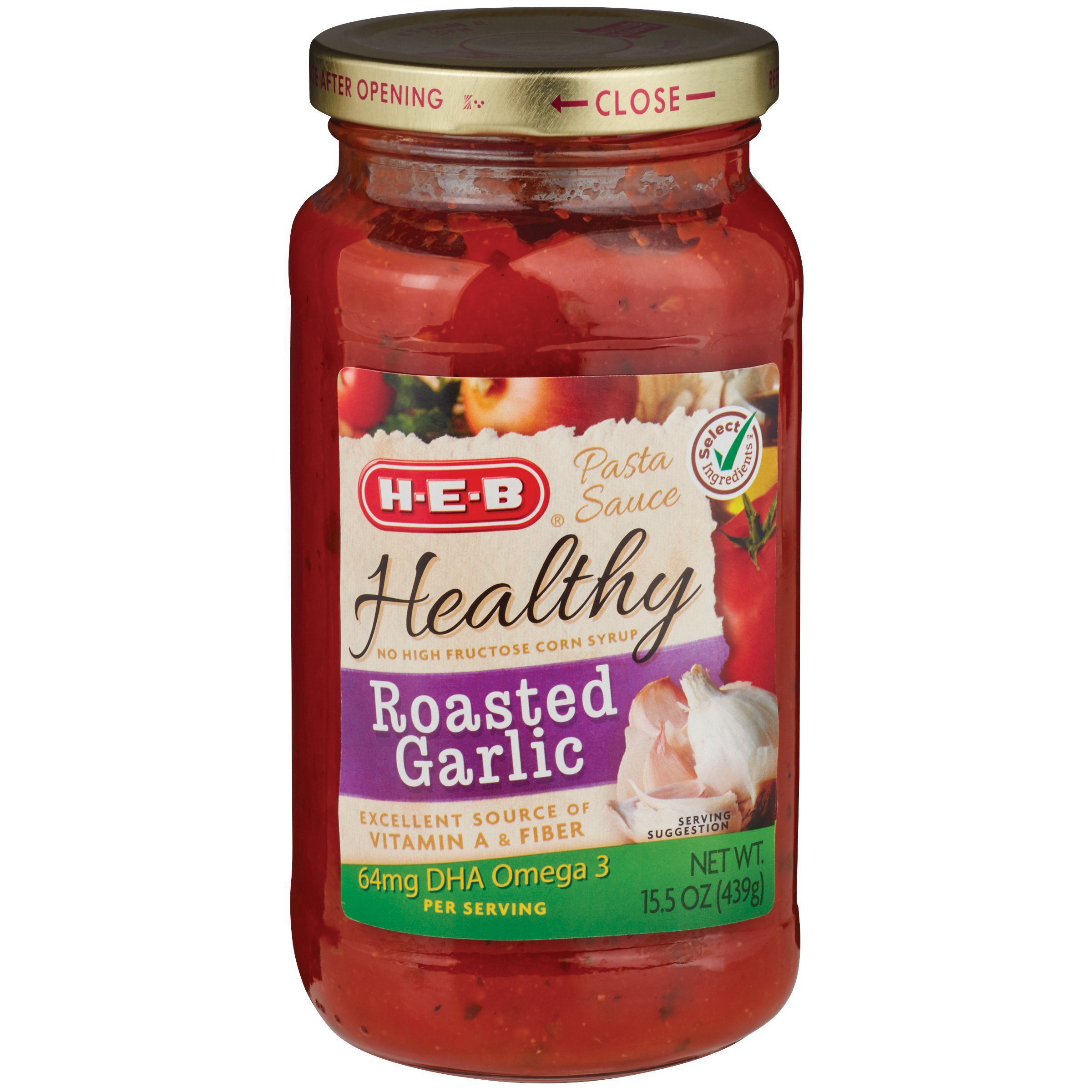 H-E-B Healthy Roasted Garlic Pasta Sauce jar