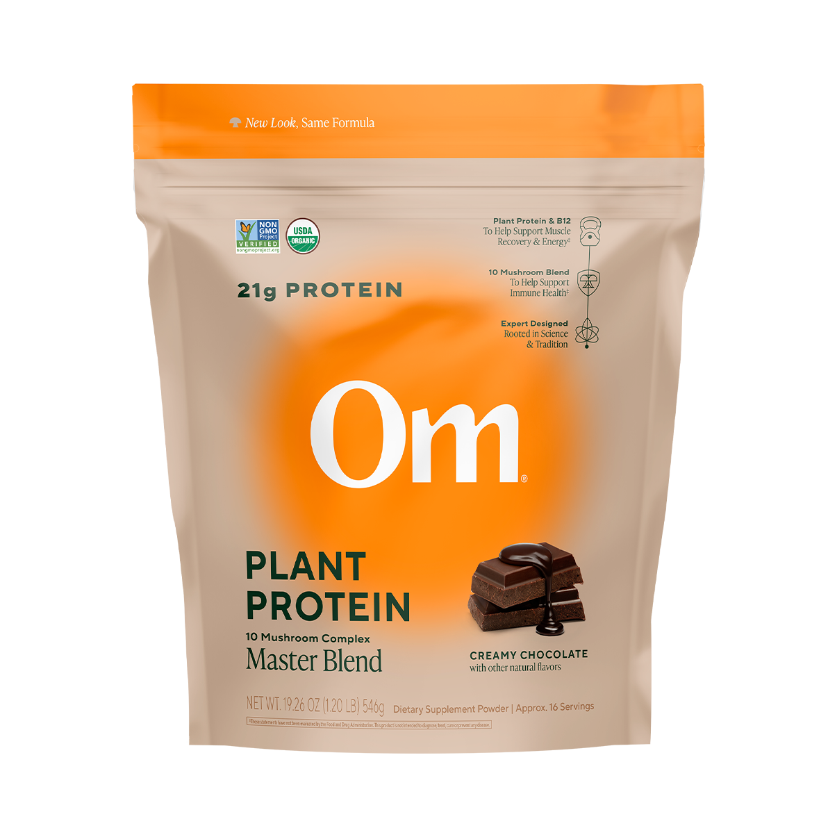 Om Master Blend Plant Protein Creamy Chocolate pouch